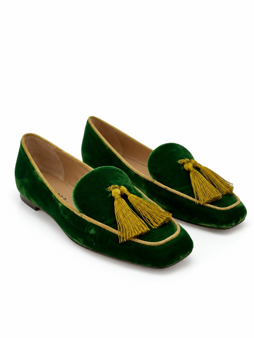 Rare Prosperine Shoes Green Velvet Loafer Flats With Silk Tassels Size IT 39 US9